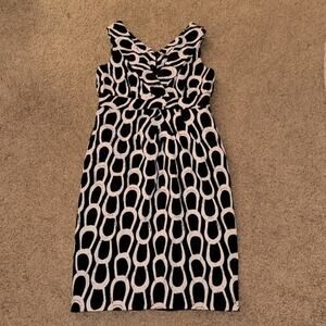 David Meister Sheath Dress Womens 4 Black White Horseshoe Sleeveless Career